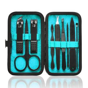 lot 6352 image: HANTEKAS Manicure Set 9 in 1 Stainless Steel, Nail Clippers Scissors Pedicure Tools Kit - Portable Travel Grooming Kit for Men and Women with BlackBlue Leather Case (Blue)