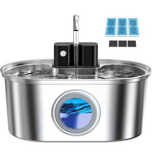 lot 6363 image: PEKTACO Wireless Cat Water Fountain Stainless Steel, 108oz3.2L Cordless Battery Operated Pet Water Fountain for Cats Indoor with Quiet Pump, Easy Clean, BPA-Free(3 Filters)