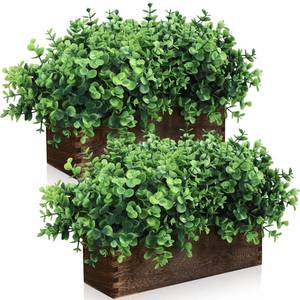 lot 6364 image: Lyrow 2 Pack Artificial Eucalyptus Plant in Rustic Rectangular Wooden Planter Box Greenery Faux Potted Herb Plant for Indoor Wedding Table Centerpiece(Emerald,11.4 x 3.7 x 7.8 Inches,Stylish Style)