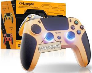 lot 6371 image: CAWOOSOO Yellow Wireless Controller Compatible for PS5ProSlimPC, Gradient Color RGB mode & haptic feedback & 1000 mAH battery & 3.5mm Audio Jack & Speaker
