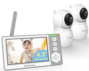 lot 6376 image: Baby Ganibs Baby Monitor with 2 Cameras Standby for 26-Hour Battery, Remote Control 4.3 IPS Video Baby Monitor No WiFi Up to 1000ft Range, ECO, Night Vision, Temperature, 2-Way Talk, 8 Lullabies