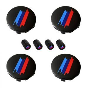 lot 6384 image: A4PCS M 3 Color Wheel Center caps with Same Logo tire Valve caps Cover Original Vehicle Replacement 2.2in56mm Center Wheel hub Rim Cover