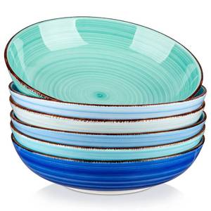 lot 6392 image: vancasso Bonita 38 oz Ceramic Pasta Bowls Set of 6, Microwave & Dishwasher Safe, 8.5 Inch Elegant Shallow Bowls Set for Pasta, Salad, & Soup �� Large Capacity Pasta Plates Sets, Blue
