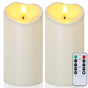 lot 6397 image: Raycare 6x3 Outdoor Waterproof Flameless Candles with Remote and Timer, Battery Operated LED Electric Fake Pillar Candle for Christmas Home Wedding Decor, Ivory White, Set of 2
