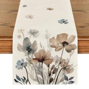 lot 6411 image: Artoid Mode Brown Poppy Floral Leaves Spring Table Runner, Seasonal Summer Kitchen Dining Table Decoration for Home Party Decor 13x90 Inch