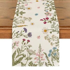 lot 6418 image: Artoid Mode Floral Wildflowers Herb Spring Table Runner, Seasonal Kitchen Dining Table Decoration for Home Party Decor 13x90 Inch