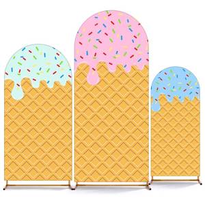 lot 6419 image: CrystalSylara Ice Cream Drip Arch Backdrop Cover Set of 3 4ft 5ft 6ft Spandex Stretchy Wedding Arch Cover Pink Blue Green Ice Cream Background for Wedding Birthday Party Baby Shower Banquet Decoration