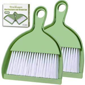 lot 6422 image: THINKLEARN 2PCS Small Broom and Dustpan Set, Mini Dust Pan and Brush, Hand Whisk for Pets, Kids, Desk, Home, Camping, Green Cleaning Supplies
