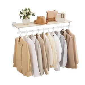 lot 9399 image: SONGMICS Clothes Rack with Top Shelf, Wall Mounted Clothing Rack, with Hanging Rod, Loads up to 77 lb, 11 x 42.9 x 5.2 Inches, Entryway, Bedroom, Closet, Natural Beige and Cloud White UHSR135W01