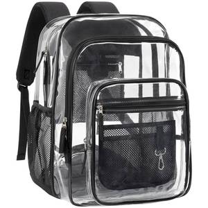 lot 9412 image: PACKISM Clear Backpack for School - 18 Inch Extra Large Heavy Duty Clear Bookbag for Boys, See Through PVC Transparent School Backpack with 2 Large Front Pockets, Black (Age 12)
