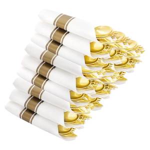 lot 9417 image: Supernal Set of 60 Wrapped Plastic Silverware Gold Pre Rolled Silverware Set Disposable,Plastic Cutlery for Parties,Disposable Cutlery Heavy Duty with Linen Napkins For Weddings Birhday