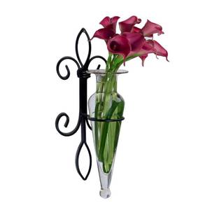lot 9419 image: Danya B. Home Accent Wall Mount Fleur de Lis Flower Vase Sconce Made from Iron and Clear Glass, it Can be Displayed on The Wall Indoors or Perfect for The Patio