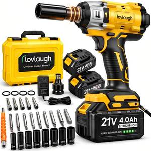 lot 9425 image: Cordless Impact Wrench 12 Inch, 350N.m(250 Ft-lbs) High Torque, Brushless Motor, 2x 4.0Ah Batteries & Fast Charger, 0-3300RPM, 7 Sockets & Bits Set, Electric Impact Gun for Automotive Repair & DIY
