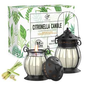 lot 9428 image: Citronella Candles Outdoor, 2 x 6oz Scented Candles with Vintage Metal Lantern Holder, Natural Citronella Soy Wax Candles, Lemongrass Candles for Patio, Garden, and Camping - Gifts for Women