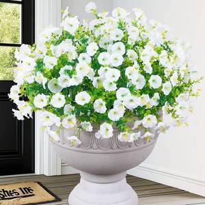 lot 11016 image: MARTINE MALL 12 Bundles Look Real Artificial Flowers for Outdoors, Realistic Fake Outdoor Flowers, UV Resistant Silk Petunia Flowers for Outside Faux Flowers Plants for Outdoor Porch, Pink
