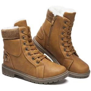 lot 11020 image: SERNIAL Womens Winter Snow Boots Fur Lined Ankle Boots White Black Side Zipper Booties(Brown,US7)