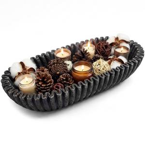 lot 11028 image: Large Decorative Bowl for Home Decor Long Dough Bowls Coffee Table Decor Centerpiece Black Ruffle Scalloped Resin Modern Handicraft Bowl for Kitchen Counter Farmhouse Entryway Stylish Key Storage