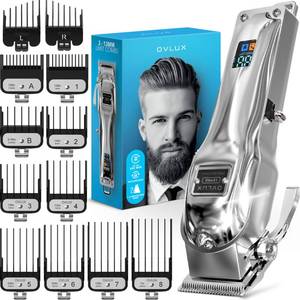 lot 11091 image: OVLUX Professional Cordless Hair Clippers for Men, Rechargeable Full Metal Beard Trimmer, Barbers Trimmer, Ideal Gift for Men, Dad - Silver.