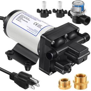 lot 11107 image: Dreyoo Water Pressure Booster Pump 110v 5.5 GPM 70 PSI Self Priming Industrial Water Pump with Power Plug Pipe Fittings Brass Connector Strainer Filter for RVCaravanMarineHomeGarden,1 Set (Black)