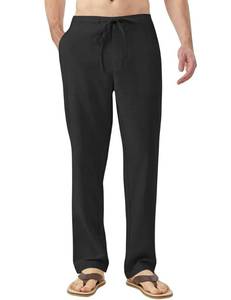 lot 12397 image: Idtswch Mens Tall Linen Pants 34 Inseam Mens Tall Casual Elastic Waist Drawstring Lightweight Summer Trousers Black