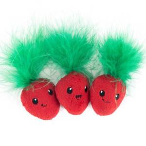 lot 12402 image: Catstages Strawbabies 3-Pack Catnip Cat Toys for Dental Health, Feather & Crinkle Teething Toys for Kittens and Indoor Cats, Interactive Play, Pink