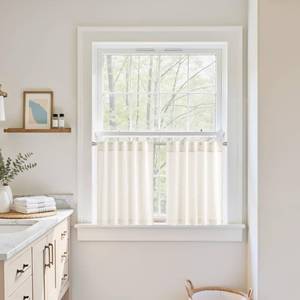 lot 12403 image: NICETOWN Linen Kitchen Curtains 24 Inch Tiers Farmhouse Cafe Curtains Light Filtering Small Window Curtains Rod Pocket Back Tab Bathroom Laundry Room, 2 Panels, Natural Beige, 42 W x 24 L