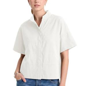 lot 12408 image: Ainangua Women Casual Button Down Shirts Oversized Short Sleeve Stand Collar Tops Trendy Work Blouses Summer Travel Outfits White