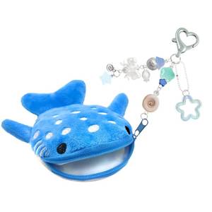 lot 12436 image: Whale Shark Coin Purse Keychain,Cute Plush Change Purse with Zipper Keychain,Kawaii Handmade Wallet Coin Pouches,Heart Star Butterfly Key Chain Bag Charm for Women(Blue)