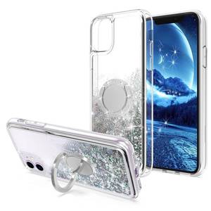 lot 12443 image: WORLDMOM for iPhone 11 Case,Bling Moving Liquid Floating Sparkle Colorful Glitter Waterfall TPU Protective Case with Rotation Ring Kickstand for iPhone 11 6.1 inch 2019, Silver