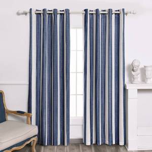 lot 13148 image: DriftAway Chris Linen Blackout Curtains with Thermal and Sound Reducing Layer 84 Inches Long for Bedroom Striped Printed Drapes Thermal Insulated Lined Window Treatments for Living Room Dark Blue
