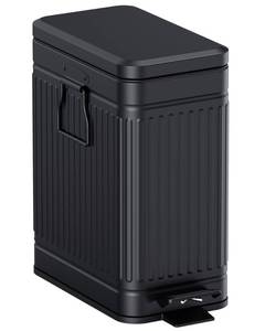 lot 13157 image: GibHerz Small Trash Can with Lid Soft Close-6L1.6 Gal Stainless Steel Outdoor Dog Poop Garbage Can-Metal Waste Bins with Pedal for Bathroom Bedroom Office-Black