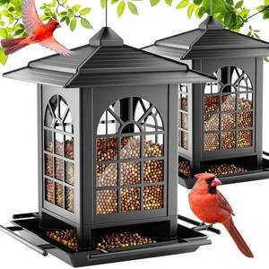 lot 13159 image: Birdream 2 Pack Bird Feeders for Outdoor Hanging, Assembly Required, 1-Min Easy Setup, Classic Courtyard Design, Attracting Cardinals Chickadees Goldfinches & Sparrows, Total 7 LB - Black