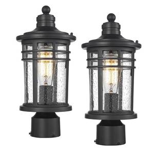 lot 13162 image: Darkaway Outdoor Post Lights Lamp Posts Outdoor Lighting, Waterproof Aluminum Post Lights Outdoor Light Fixtures with Glass, Light Posts for Outside Patio Yard (2 Pack, Black)