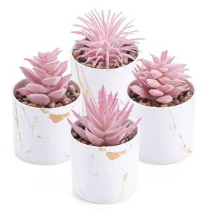 lot 14023 image: Der Rose 4 Packs Fake Succulents Plants Artificial Indoor for Pink Room Bathroom Decor Office Desk Accessories for Women