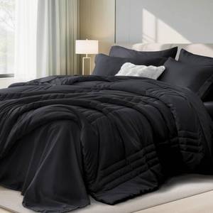lot 14035 image: Velorose Queen Comforter Set Black - Bed in a Bag Queen Size 7 Pieces, Soft Bedding Set for All Seasons, Premium Queen Comforter Set with Comforter, Sheets, Pillowcases & Shams