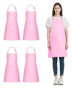 lot 14036 image: loteaf 4 Packs Chef Apron with 2 Pockets, Waterproof Adjustable Apron for Men Women Perfect for Kitchen Cooking Baking Gardening Restaurant BBQ Coffee House, Professional Apron (Pink)