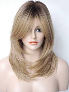 lot 14037 image: Beth Dutton Medium Length Layered Wig with Bangs - Synthetic Strawberry Blonde Wig for White Women (Sandy Blonde)