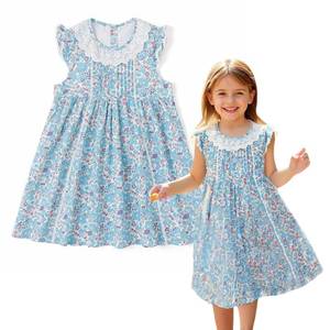 lot 14041 image: Curipeer Little Baby Girls Blue Floral Sleeveless Summer Dress Toddler Cotton Ruffled Playwear Lace Dress Beach Sundress 4T