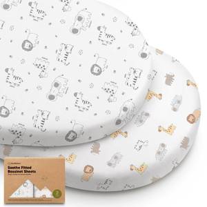 lot 14046 image: 2-Pack Organic Baby Bassinet Sheets Boys, Girls - 100% Cotton Bassinet Mattress Sheets Compatible with Halo Bassinest Swivel Sleeper, Graco, Baby Delight, Universal Bassinet Fitted Sheets (KeaSafari)