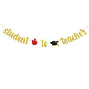 lot 14050 image: Student to Teacher BannerCongrats TeacherTeachers College Grad Party DecorGraduation ActivitiesEducated AF Graduation Party Decorations - Gold Glitter