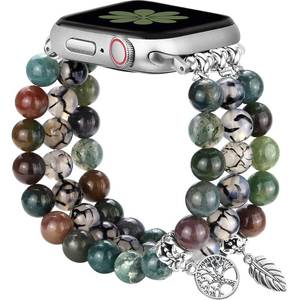 lot 14056 image: JR.DM Natural Stone Beaded Bracelet Bands for Women Compatible with Apple Watch 40mm 41mm 38mm 42mm(S1011) Comfort Cool Elastic Strap Replacement for iWatch Series 111098SE7654321