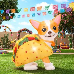 lot 14072 image: Leyndo 4 ft Cinco De Mayo Inflatable Decoration Mexican Fiesta Chihuahua Taco with Built in LED Lights Blow up Yard Decorations for Mexican Day Home Lawn Garden Outdoor Indoor Party Decor