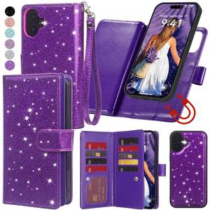 lot 14073 image: Varikke for iPhone 17 Wallet Case Detachable with RFID Blocking Card Holder for Women, Glitter PU Leather Wrist Strap Strong Magnetic Flip Removable Phone Case Cover for iPhone 17 6.3, Dark Purple