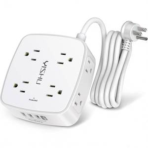 lot 14078 image: 6 Ft Surge Protector Power Strip - 8 Widely Outlets with 4 USB Ports, 3 Side Outlet Extender with 6 Feet Extension Cord, Flat Plug, Wall Mount, Desk USB Charging Station, ETL,White