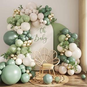 lot 14093 image: Sage Green Gold White Balloon Arch Kit 132Pcs Sage Green Light Green Sand White Gold Clear Balloons for Wedding Engagement Anniversary Bridal Shower Baby Shower Birthday Party Decorations
