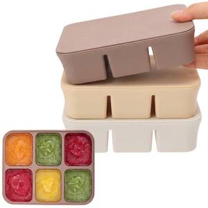 lot 14424 image: Mimorou 3 Pack Baby Food Freezer Tray with Lids 2.8 oz x 12 Cups Silicone Baby Food Storage Container Ice Cube Freezer Molds for Homemade Vegetable Fruit Purees Snack(6 Cups,White, Yellow, Brown)