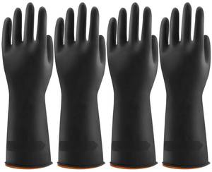 lot 14427 image: Bamllum 4 Pairs Black Rubber Dishwashing Gloves - Reusable Cleaning Gloves for Kitchen, Household, Anti-Slip, Flexible & Long-Lasting (Large)