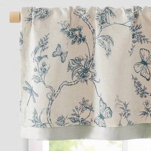 lot 14432 image: jinchan Floral Curtain Valance for Windows 16 Inch Linen Valance for Kitchen Living Room Rustic Cottage Farmhouse Flower Butterfly Curtain Rod Pocket 1 Panel Double Layer Blackout Blue on Beige