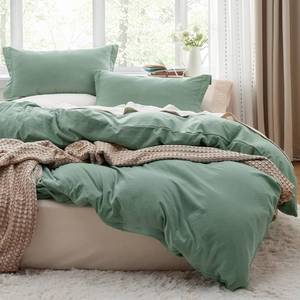 lot 14433 image: Bedsure Sage Green Duvet Cover Queen Size - 3 Pieces Prewashed Cotton-Like Polyester Extra Soft Bedding Set, Includes 1 Duvet Cover 90x90 Inches with Zipper Closure & 2 Pillow Shams, No Comforter