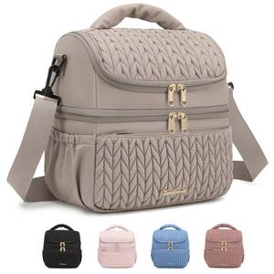 lot 14449 image: LEADVENST Lunch Bag Women, Double Deck Insulated Lunch Box - Large Capacity 12L with Detachable Divider for Tall Items, Leakproof, Durable & Reusable Cooler Bag For Work Picnic Travel, Quilted Khaki